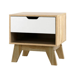 Artiss Bedside Table 1 Drawer with Shelf - IKER White & Oak