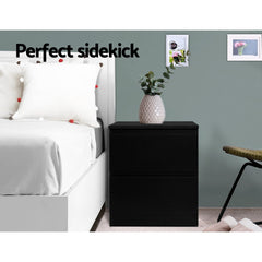 Artiss Bedside Table 2 Drawers - PEPE Black