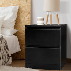 Artiss Bedside Table 2 Drawers - PEPE Black