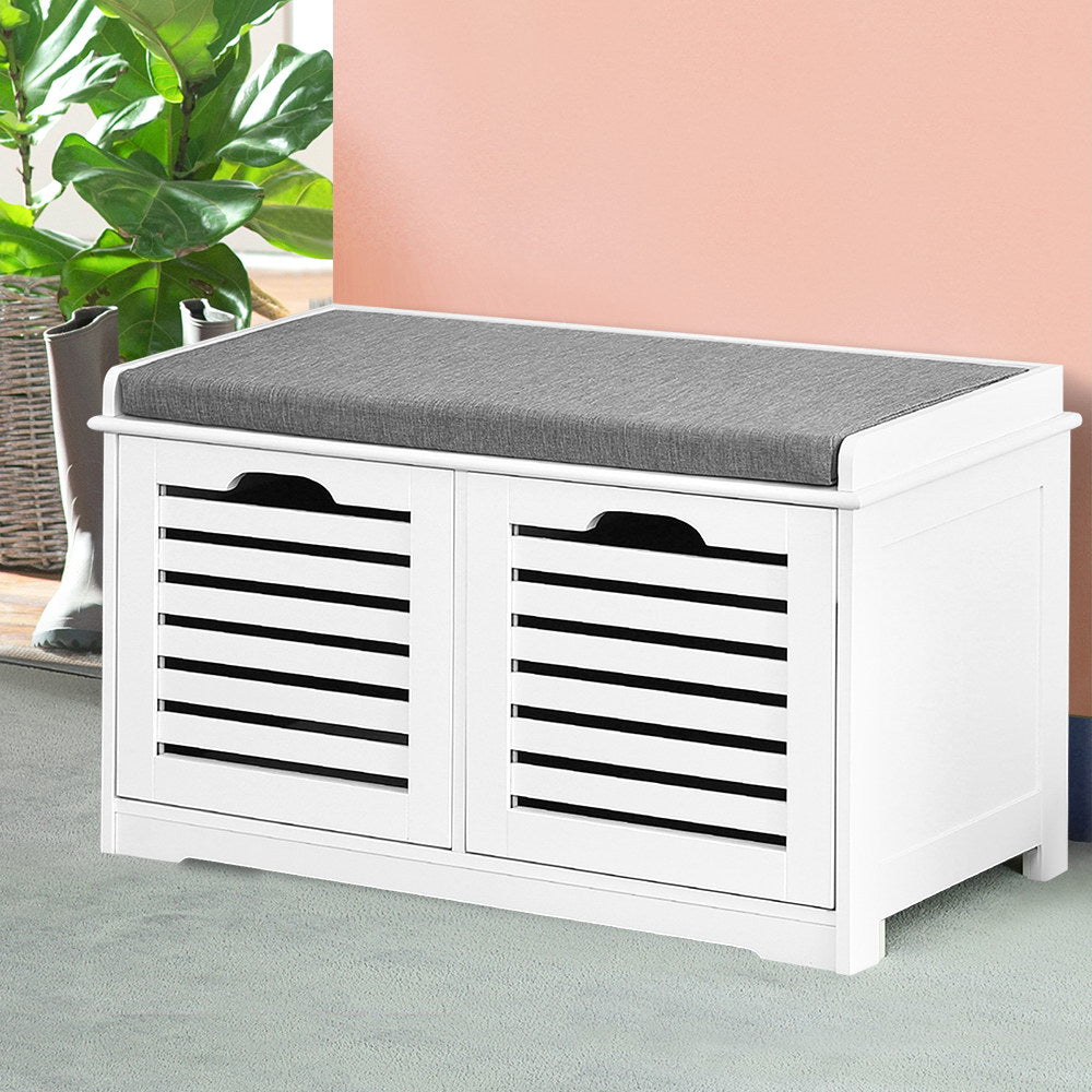 Artiss Fabric Shoe Bench with Drawers - White & Grey