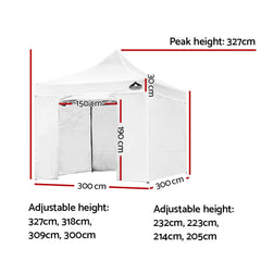 Instahut Gazebo Pop Up Marquee 3x3 Folding Tent Wedding Gazebos 500D White