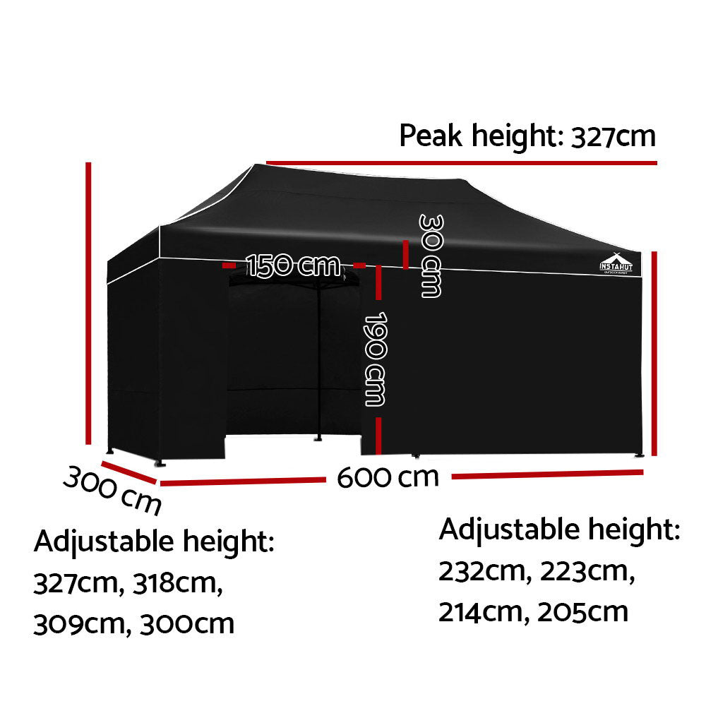 Instahut Gazebo 3x6 Pop Up Marquee Folding Tent Wedding Gazebos Camping Outdoor Shade Canopy Black