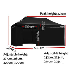 Instahut Gazebo 3x6 Pop Up Marquee Folding Tent Wedding Gazebos Camping Outdoor Shade Canopy Black