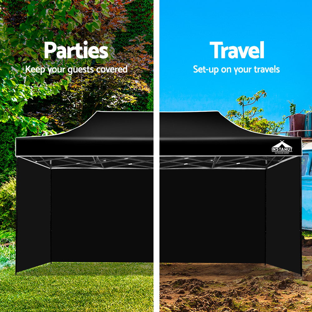 Instahut Gazebo 3x6 Pop Up Marquee Folding Tent Wedding Gazebos Camping Outdoor Shade Canopy Black