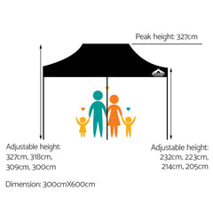 Instahut Gazebo Pop Up Marquee 3x6m Folding Tent Wedding Outdoor Camping Canopy Gazebos Shade Black