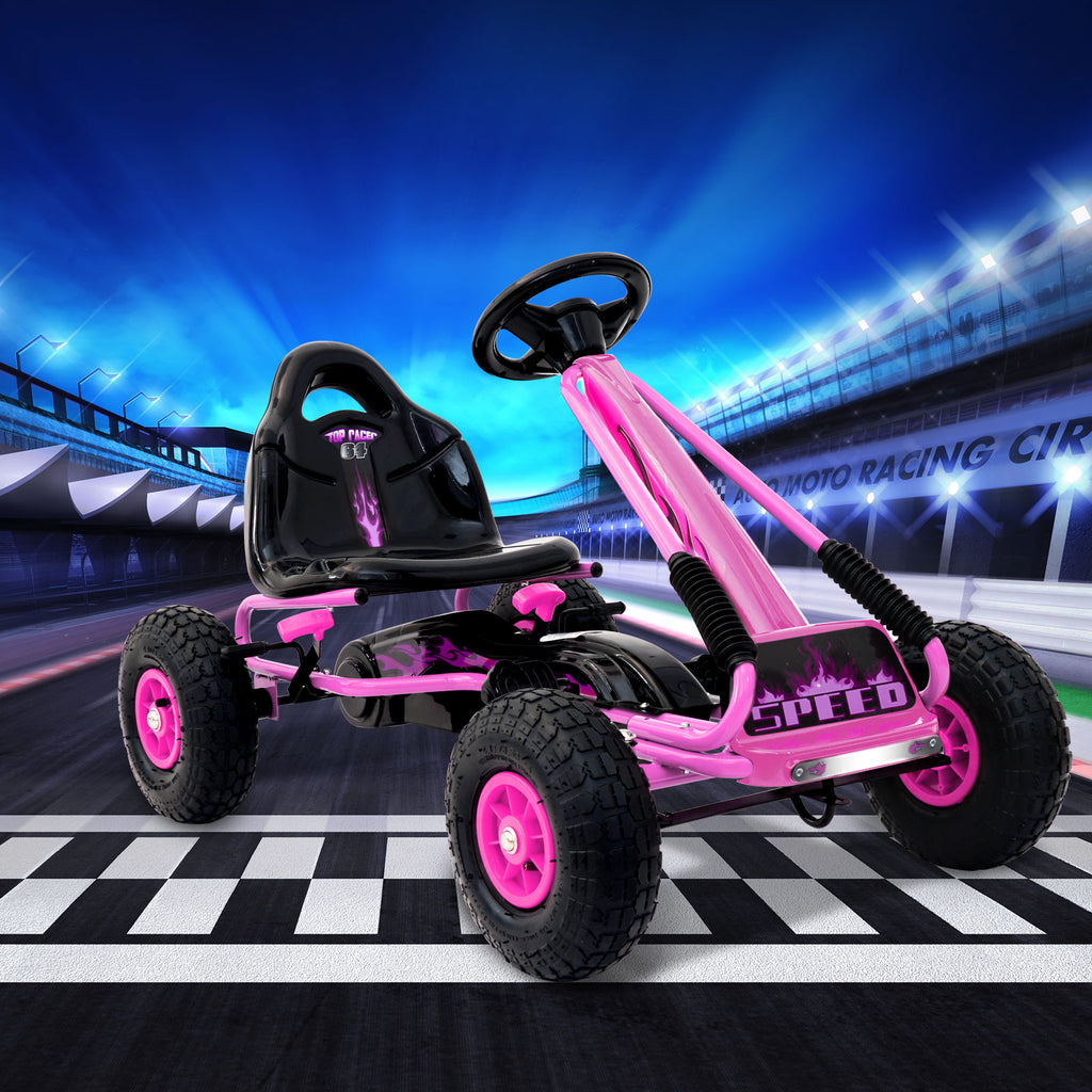 Rigo Kids Pedal Go Kart Ride On Toys Racing Car Rubber Tyre Pink