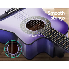 Alpha 34 Inch Classical Guitar Wooden Body Nylon String Beginner Kids Gift Purple