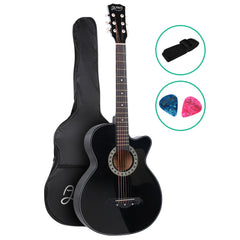 Alpha 38 Inch Acoustic Guitar Wooden Body Steel String Full Size Cutaway Black