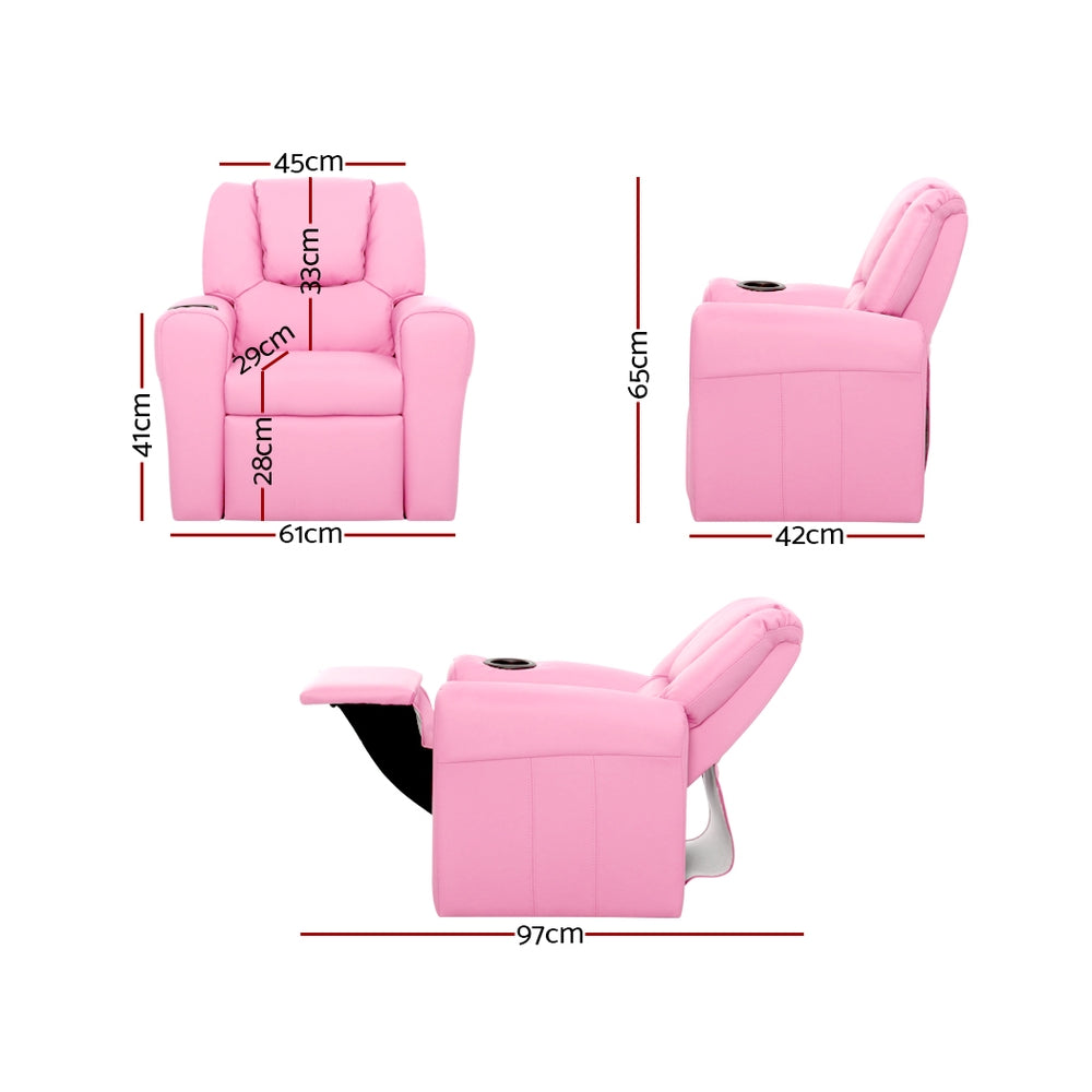 Keezi Kids Recliner Chair PU Leather Sofa Lounge Couch Children Armchair Pink