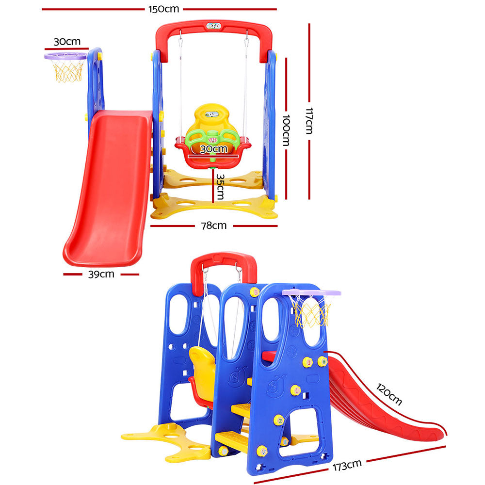 Keezi Kids Slide Swing Set Basketball Hoop Outdoor Playground Toys 120cm Blue
