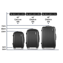 Wanderlite 3 Set Luggage 20-24-28 Inch with Zipper Lock Carry On Hard Shell Travel Suitcase Luggage Case Black