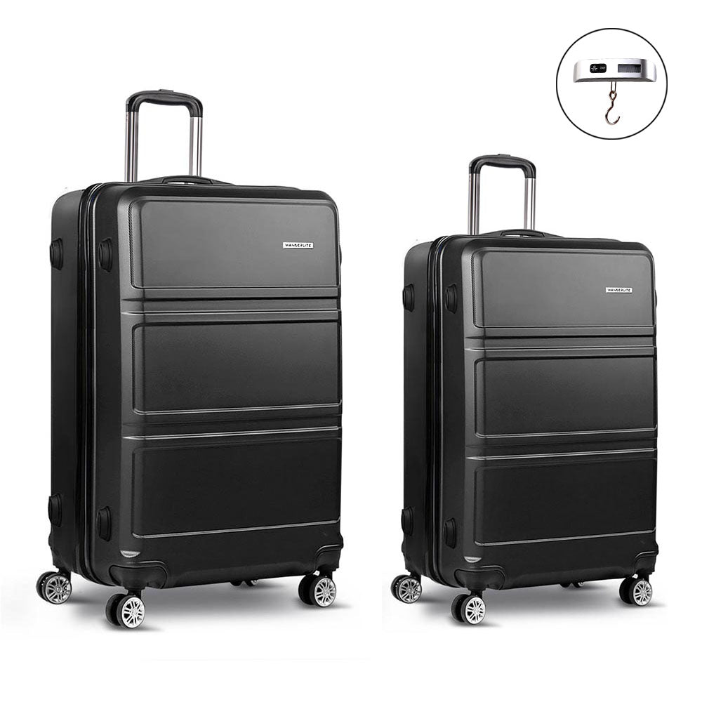Wanderlite 2Set 20-28 Inch Luggage with TSA Lock Spinner Travel Suitcase Carry On Hard Shell Luggage Case Black