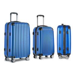 Wanderlite 3pcs LuggageTrolley Set Travel Suitcase Storage Organiser Carry On Hard Case TSA Lightweight Blue