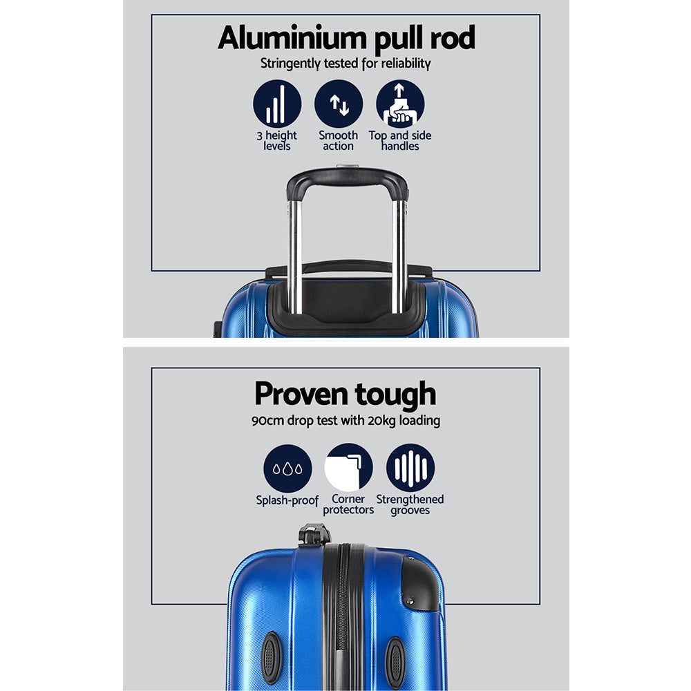 Wanderlite 3pcs LuggageTrolley Set Travel Suitcase Storage Organiser Carry On Hard Case TSA Lightweight Blue
