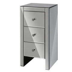 Artiss Bedside Table 3 Drawers Mirrored Glass - QUENN Grey