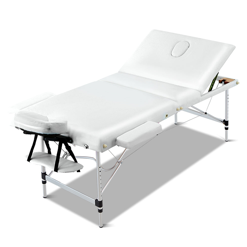Zenses Massage Table 75cm 3 Fold Aluminium Beauty Bed Portable Therapy White