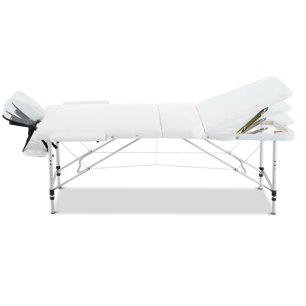 Zenses Massage Table 75cm Portable 3 Fold Aluminium Beauty Bed White