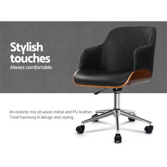 Artiss Wooden Office Chair Fabric Seat Black