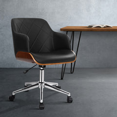 Artiss Wooden Office Chair Fabric Seat Black