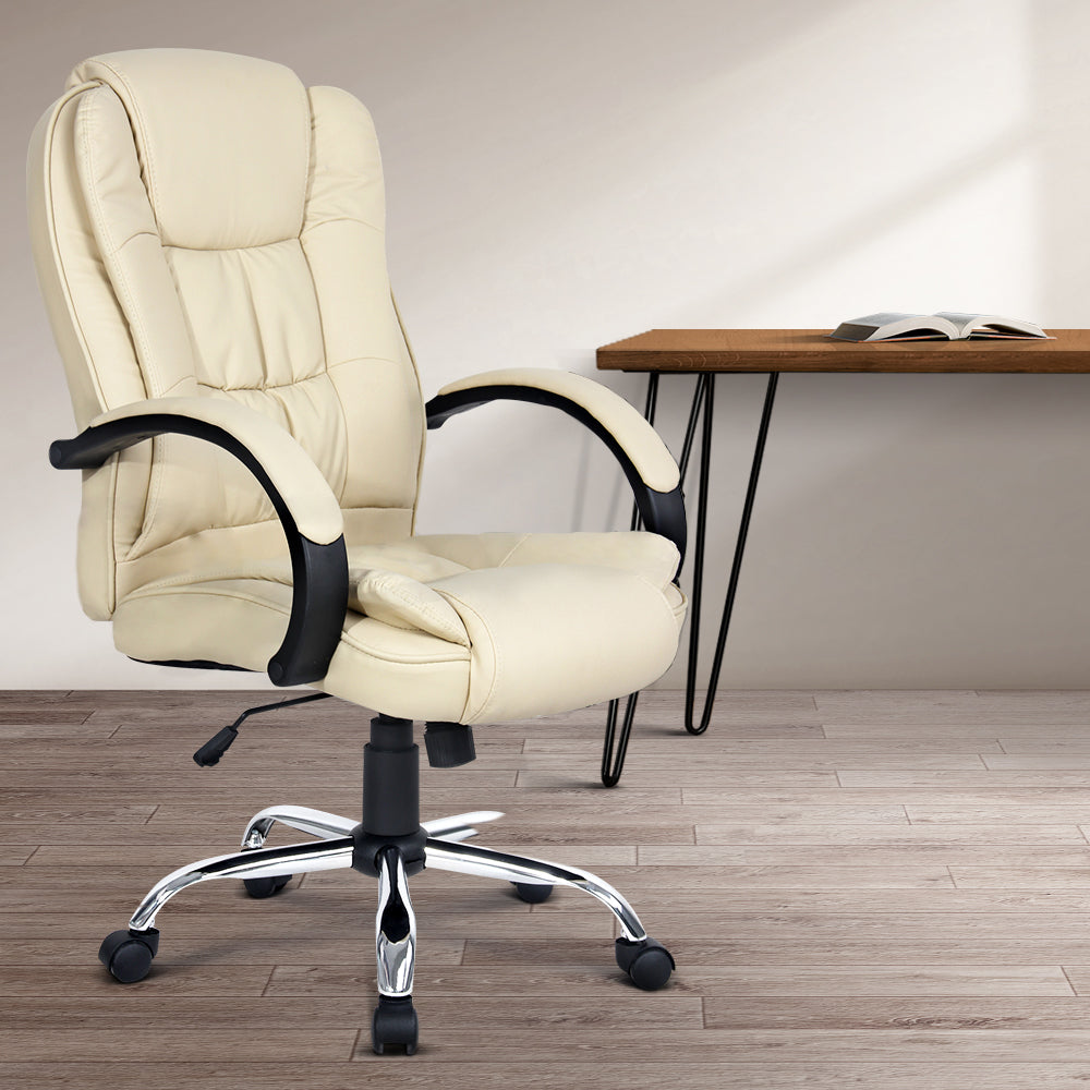 Artiss Executive Office Chair Leather Tilt Beige