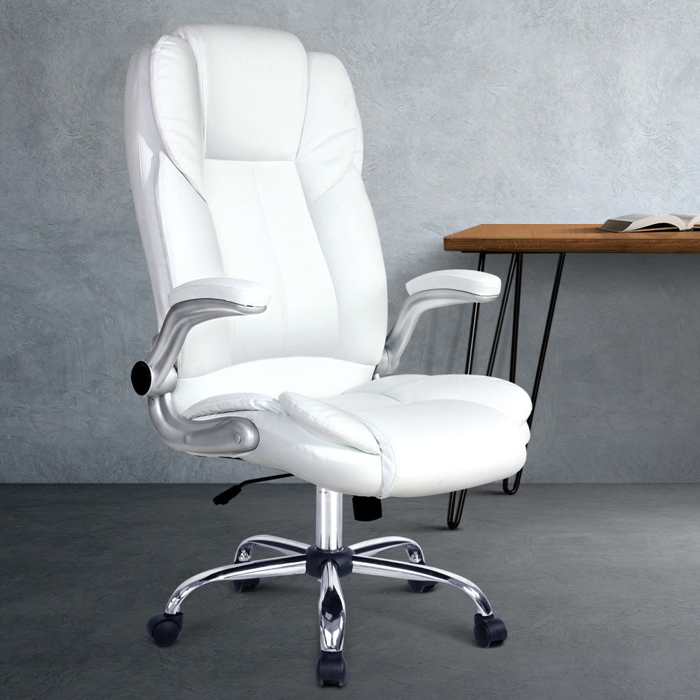 Artiss Executive Office Chair Leather Tilt White