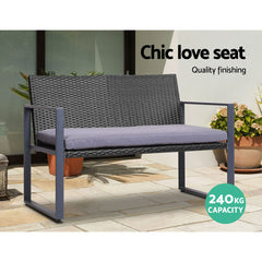 Gardeon 4 PCS Outdoor Sofa Set Rattan Furniture Glass Top Table Chairs Black