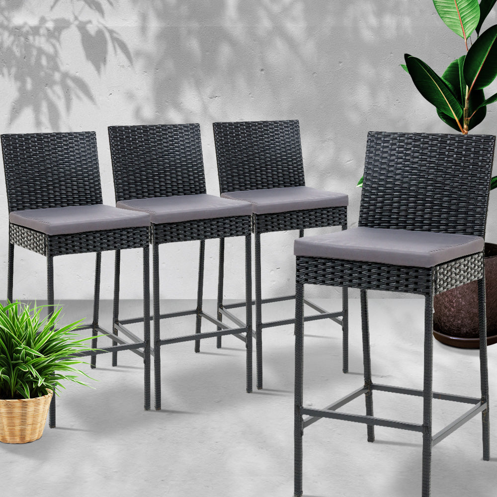 Gardeon 4-Piece Outdoor Bar Stools Dining Chair Bar Stools Rattan Furniture