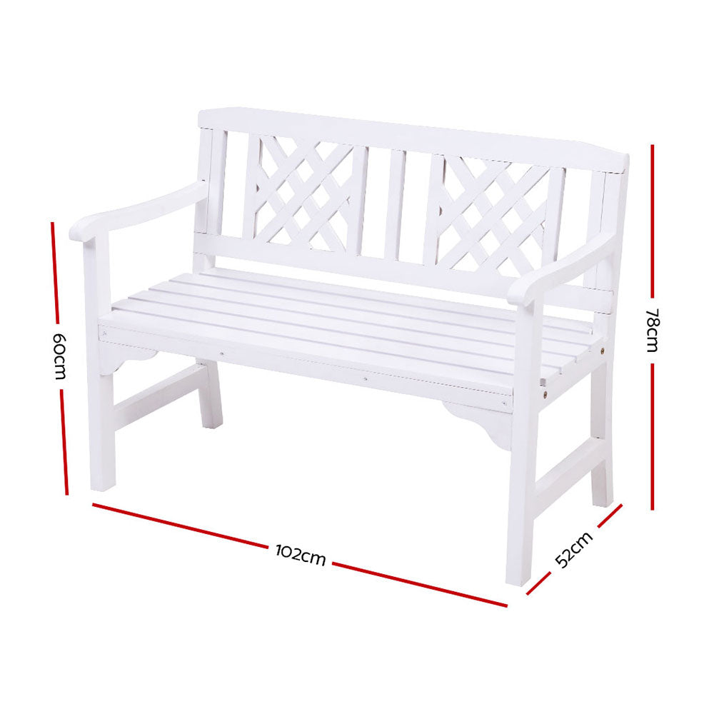 Gardeon Outdoor Garden Bench Wooden Chair 2 Seat Patio Furniture Lounge White