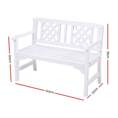 Gardeon Outdoor Garden Bench Wooden Chair 2 Seat Patio Furniture Lounge White