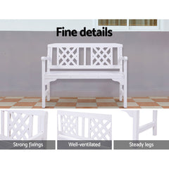 Gardeon Outdoor Garden Bench Wooden Chair 2 Seat Patio Furniture Lounge White