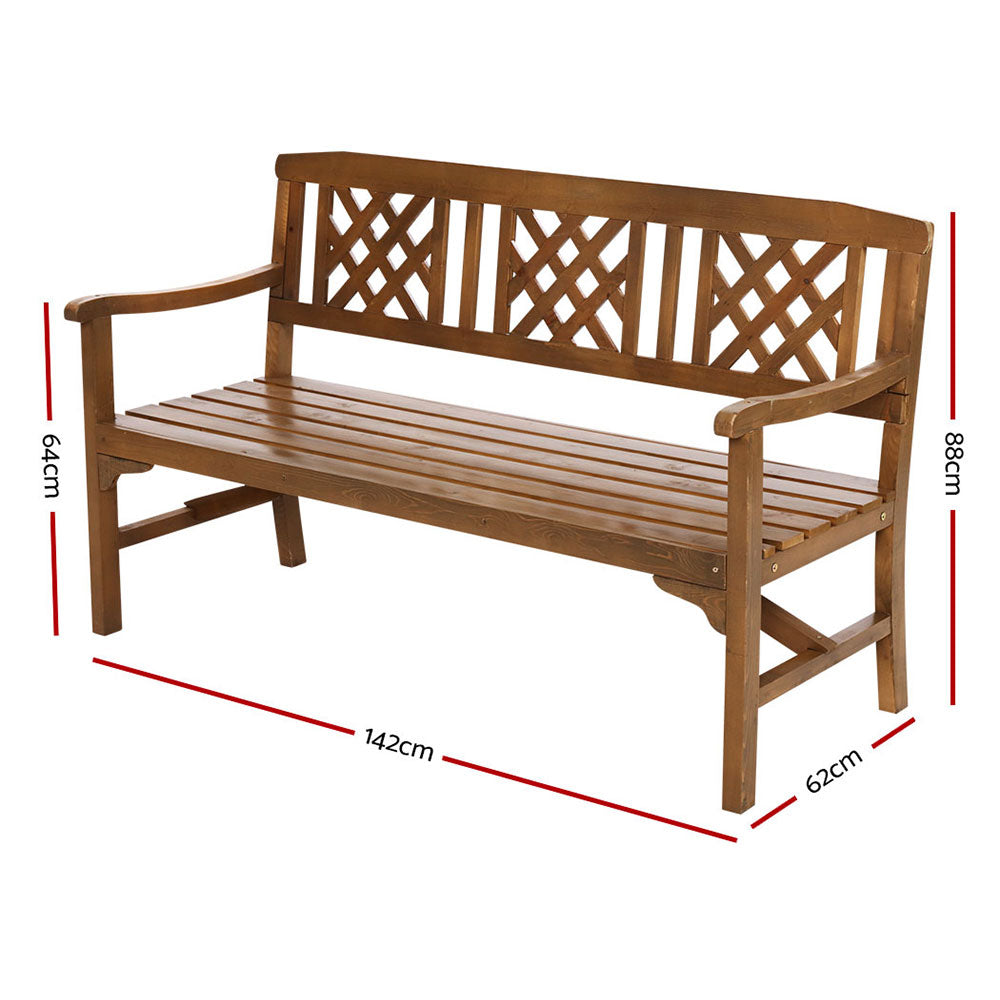 Gardeon Outdoor Garden Bench Wooden Chair 3 Seat Patio Furniture Lounge Natural