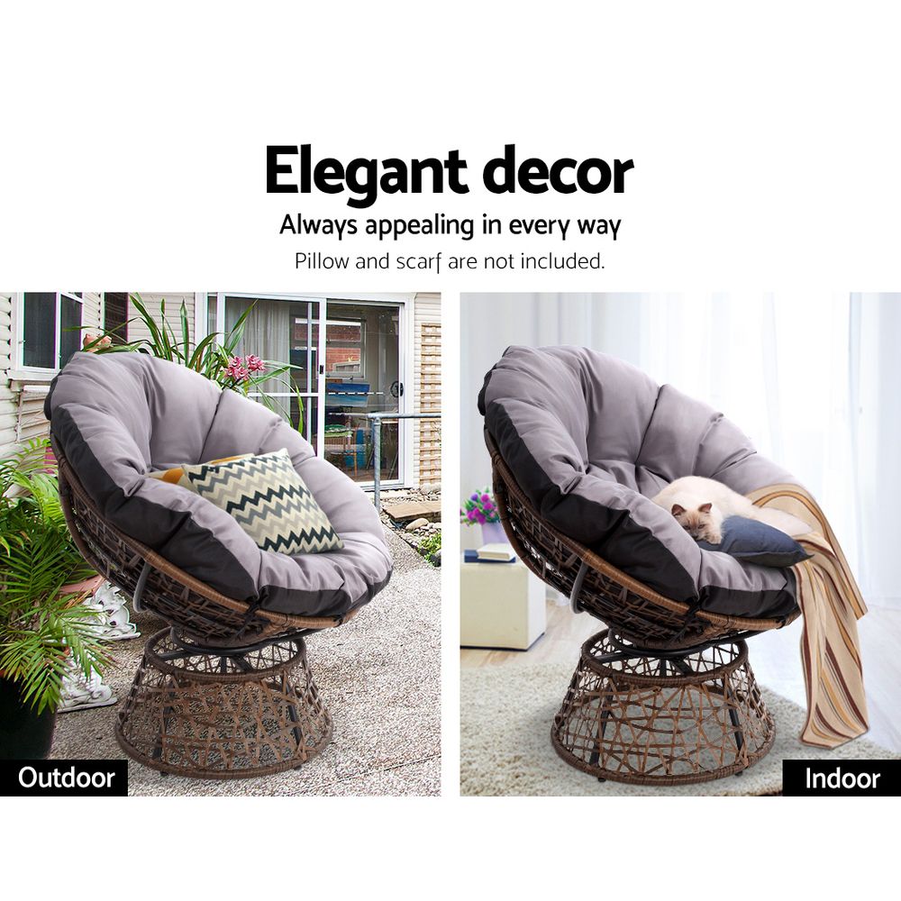 Gardeon Outdoor Chairs Outdoor Furniture Papasan Chair Wicker Patio Garden Brown