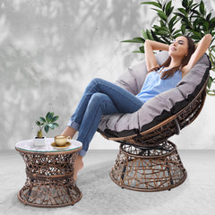 Gardeon Outdoor Lounge Setting Papasan Chair Wicker Table Garden Furniture Brown