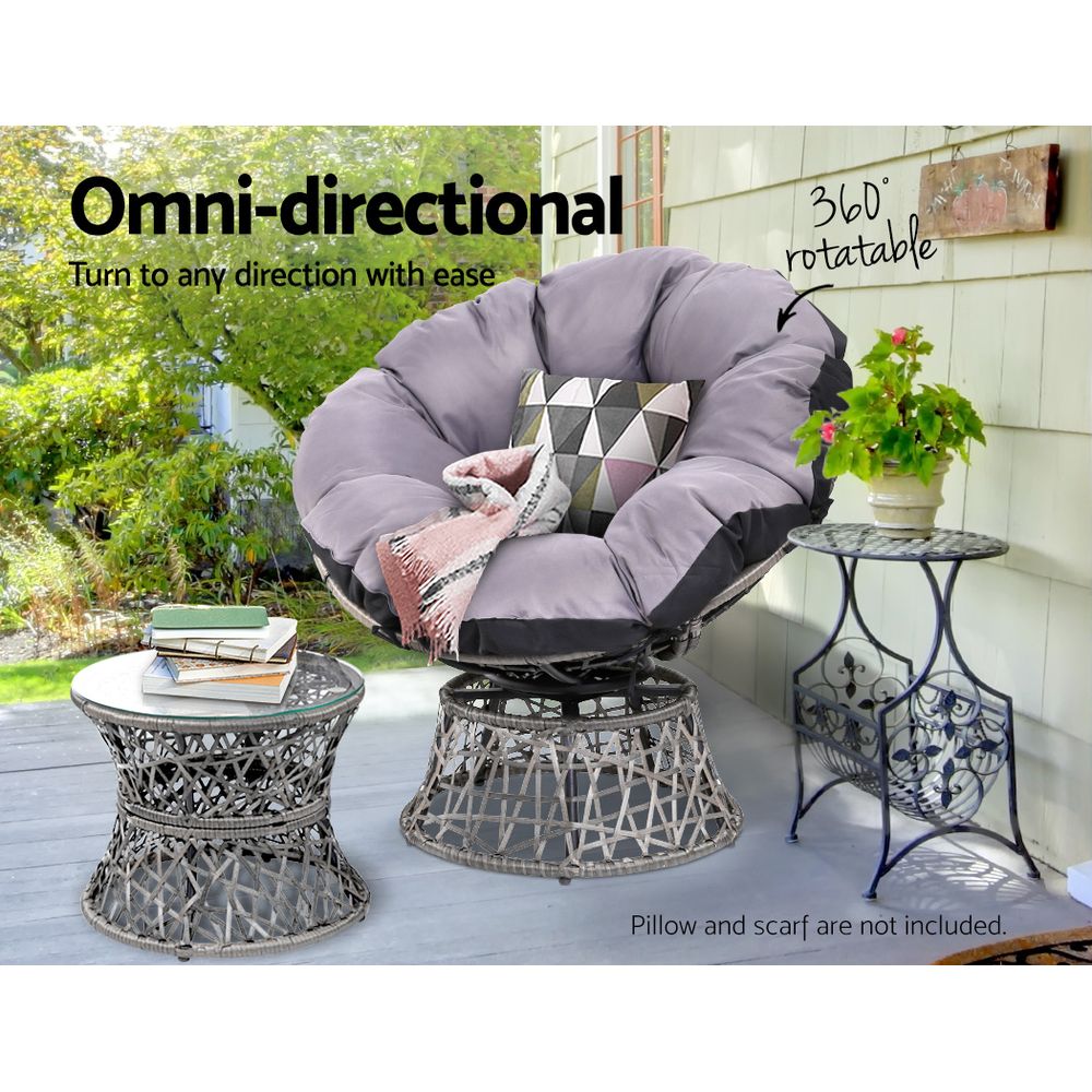 Gardeon Outdoor Lounge Setting Furniture Wicker Papasan Chairs Table Patio Grey