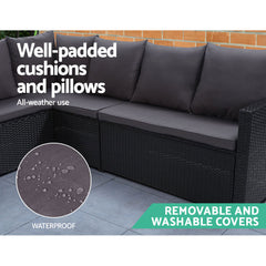 Gardeon Outdoor Furniture Dining Setting Sofa Set Lounge Wicker 8 Seater Black