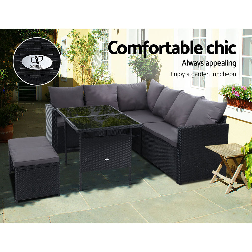 Gardeon Outdoor Dining Set Sofa Lounge Setting Chairs Table Bench Black Cover