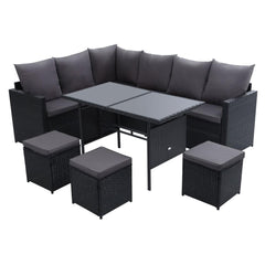 Gardeon Outdoor Furniture Dining Setting Sofa Set Lounge Wicker 9 Seater Black