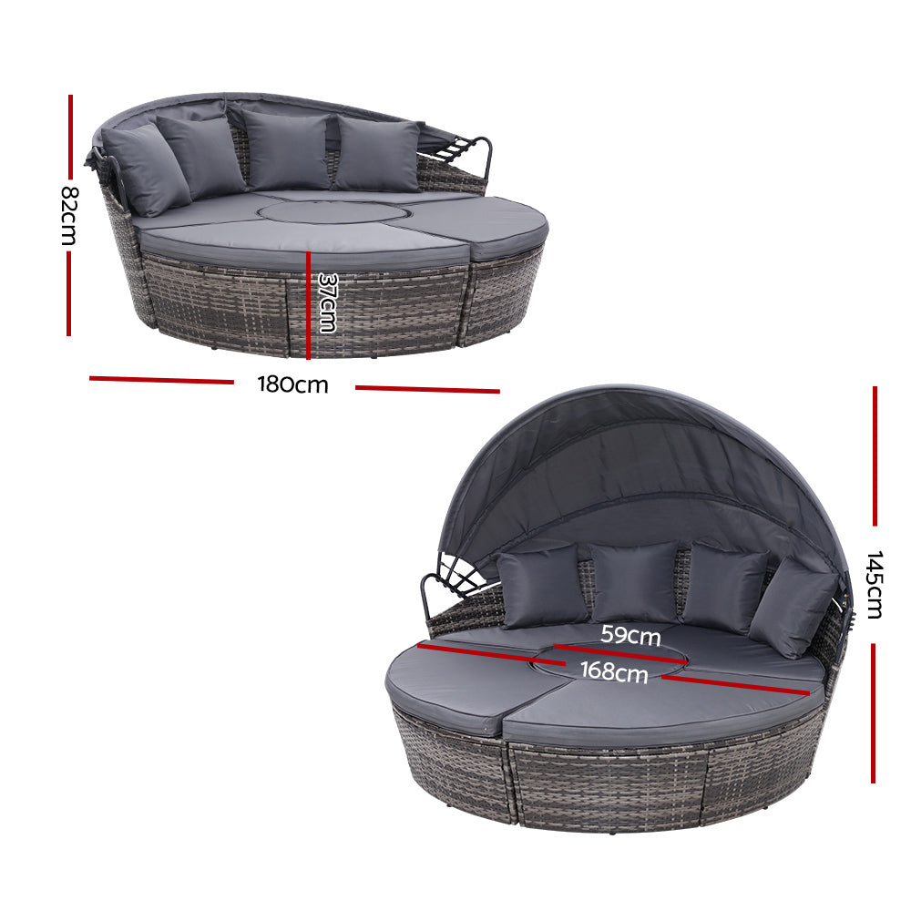 Gardeon Sun Lounge Setting Wicker Lounger Day Bed Patio Outdoor Furniture Grey