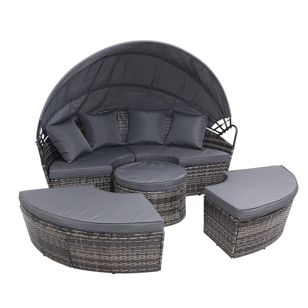 Gardeon Sun Lounge Setting Wicker Lounger Day Bed Patio Outdoor Furniture Grey