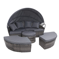 Gardeon Sun Lounge Setting Wicker Lounger Day Bed Patio Outdoor Furniture Grey