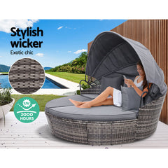 Gardeon Sun Lounge Setting Wicker Lounger Day Bed Patio Outdoor Furniture Grey