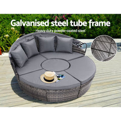 Gardeon Sun Lounge Setting Wicker Lounger Day Bed Patio Outdoor Furniture Grey