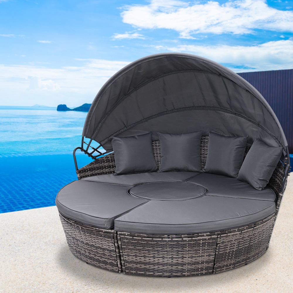 Gardeon Sun Lounge Setting Wicker Lounger Day Bed Patio Outdoor Furniture Grey