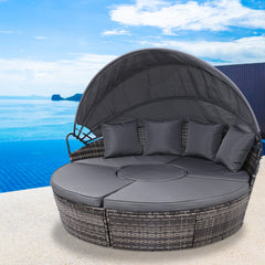 Gardeon Sun Lounge Setting Wicker Lounger Day Bed Patio Outdoor Furniture Grey