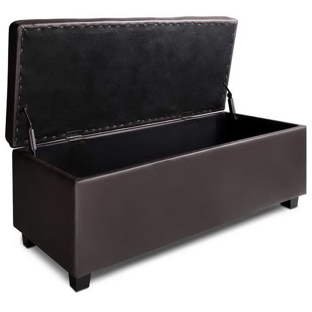 Artiss Storage Ottoman Blanket Box 97cm Leather Brown
