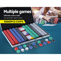 1000pcs Poker Chips Set Casino Texas Hold'em Gambling Party Game Dice Cards Case