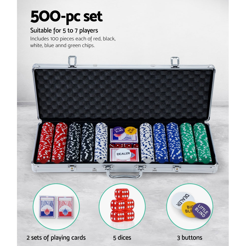 500pcs Poker Chips Set Casino Texas Hold'em Gambling Party Game Dice Cards Case
