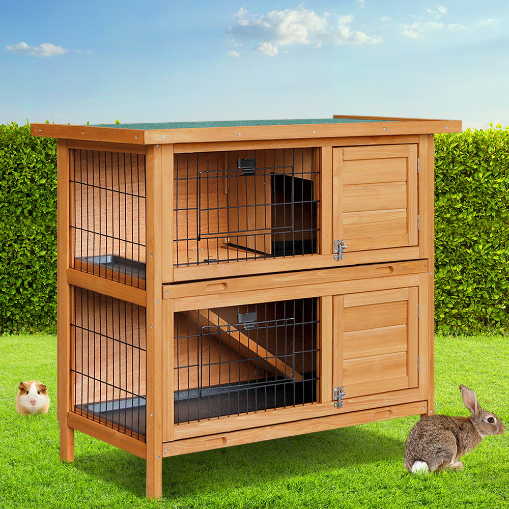 i.Pet Rabbit Hutch 91.5cm x 45cm x 82cm Chicken Coop Large Wooden House Run Cage Pet Bunny