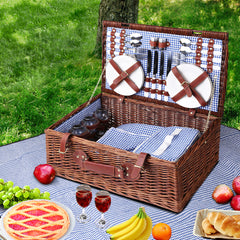 Alfresco 4 Person Picnic Basket Set Insulated Blanket Storage Bag