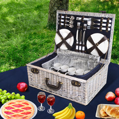 Alfresco 6 Person Picnic Basket Set Cooler Bag Insulated Blanket Plates Navy